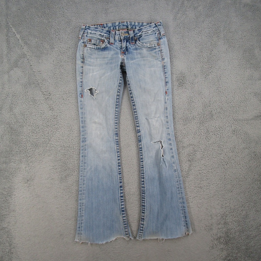 True Religion Joey Big Rig Flare Jeans 25 Light Wash Distressed Low Rise USA